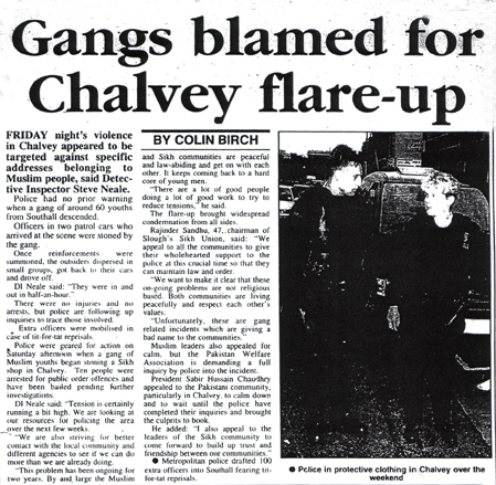 Headline: Gangs blamed for Chalvey flare-up