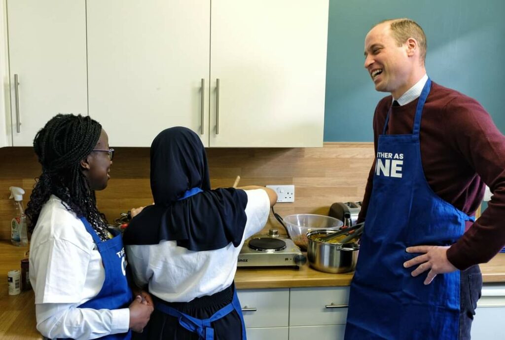 HRH Prince William gets involved in Global Grub cooking with Inaaya and Daisha.